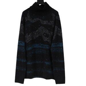 Dior Men Peter Doig Turtleneck Sweater Size XL Black Blue Alpaca Mohair Viscose